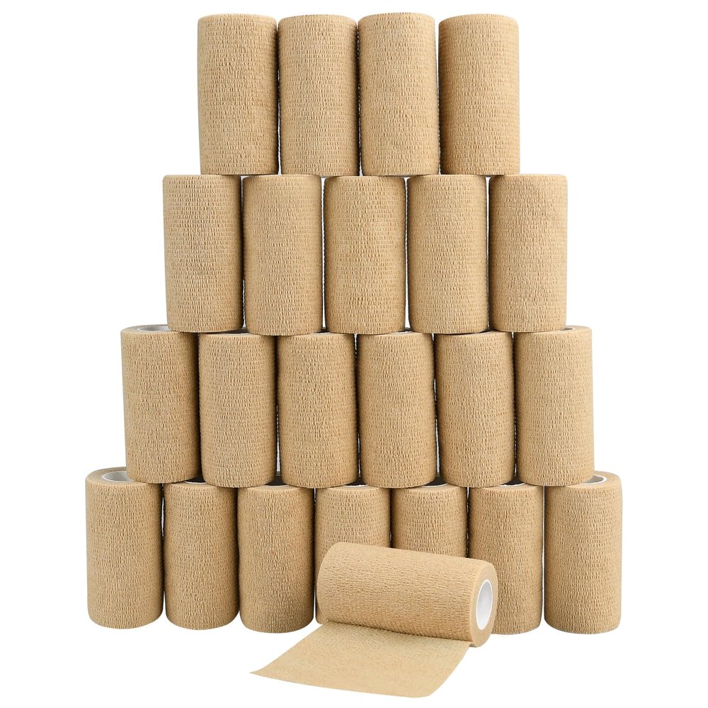 24pcs Self Adhesive Bandage Wraps, 4in 5 Yards Skin Color, Vet Wrap for Sports, Wrist, Ankle and Swelling