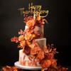 10 Pcs Happy Thanksgiving Cake Topper Fall Theme Cake Decoration Acrylic Gold Cupcake Topper Cake Picks Desserts Decor for Thanksgiving Day Autumn Wedding Birthday Party Supplies view 3