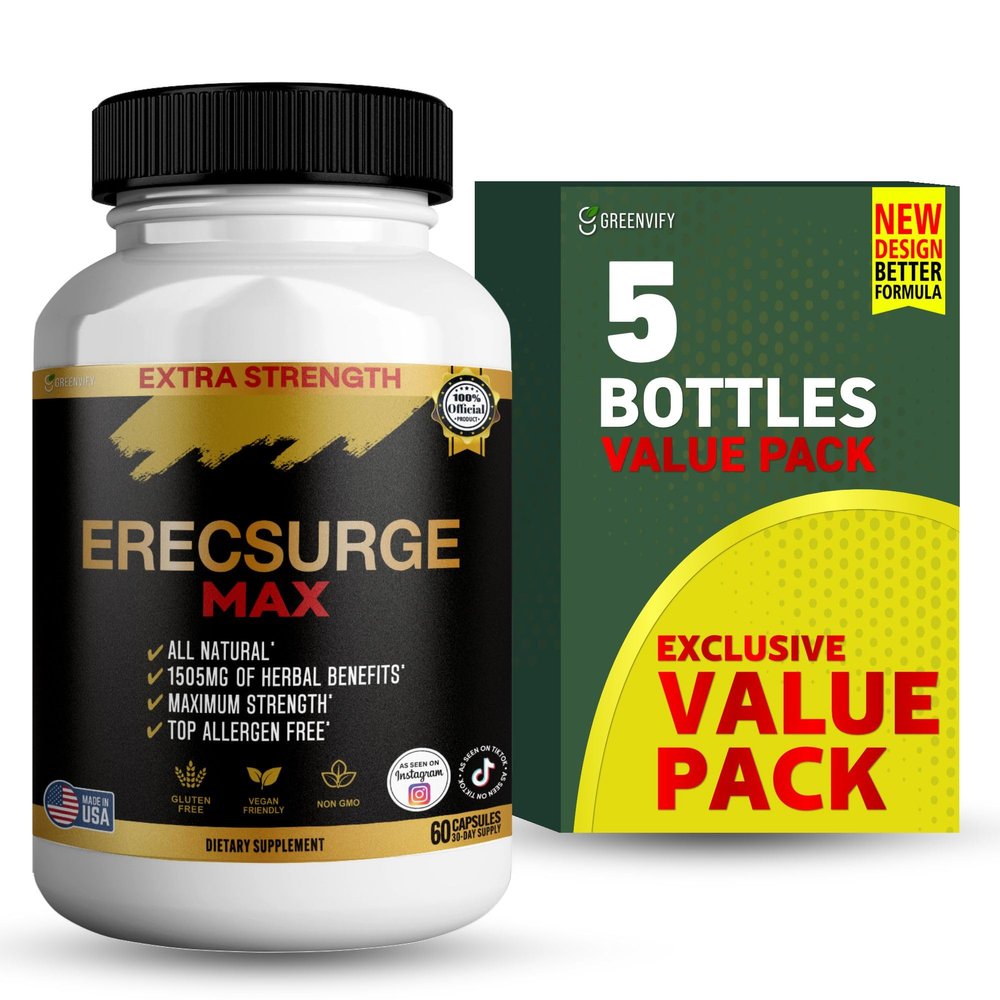 Erecsurge Max Extra Strength Herbal Supplement, 1505mg, All Natural, 60 Capsules, 30 Day Supply (5)