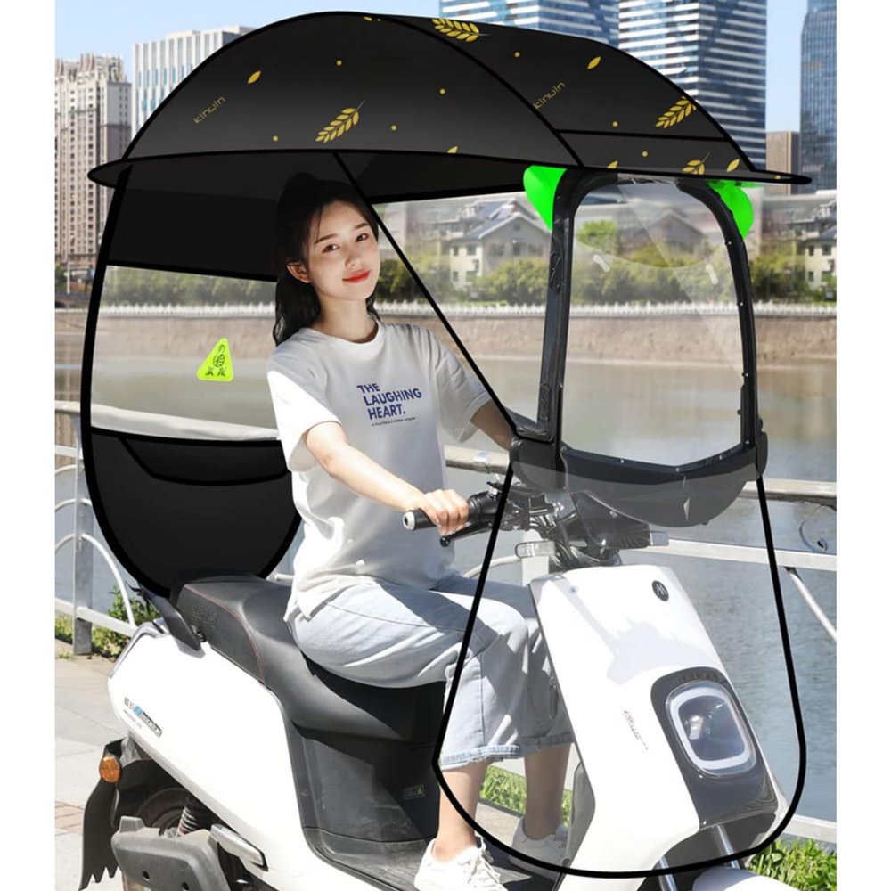 ZHDLdpUS Electric Motorcycle Sunshade Cover - Transparent Canopy for Mobility Scooter Sun Rain Wind Protection Univer