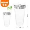 100 Pcs Silver Rimmed Plastic Tumblers - 16 oz Clear and Silver Rim Plastic Wine Cups, Big Size Fancy Disposable Party Cup Beverage Drinking Cup for Easter, St. Patrick's Day, Party, Wedding view 3