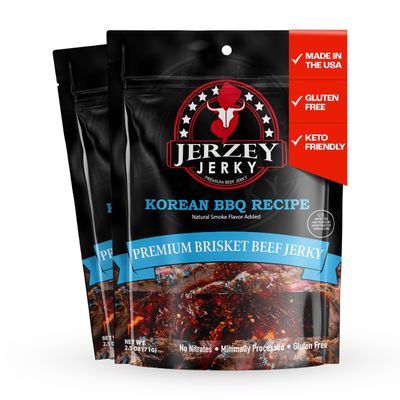 Jerzey Jerky Korean BBQ Brisket Jerky 2.5oz (2 Pack) High Protein, Gluten Free and Healthy Beef Snacks with Rich, Authentic Flavor