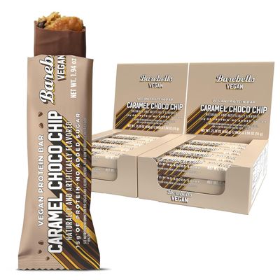 Barebells Vegan Protein Bars Caramel Choco Chip, Plant Based with High Protein - Chocolate Protein Bars - Perfect on The Go Protein Snack & Breakfast Bars 24 Count (Pack of 1)