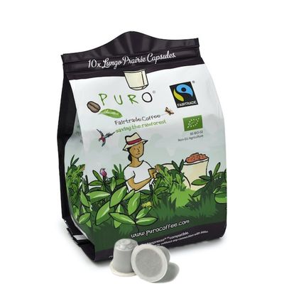 PURO Organic Coffee Pods for Nespresso Original | Prairie Lungo | Intensity 7 | 120 BPA-Free Compostable Capsules (12-Pack) | Fairtrade Certified