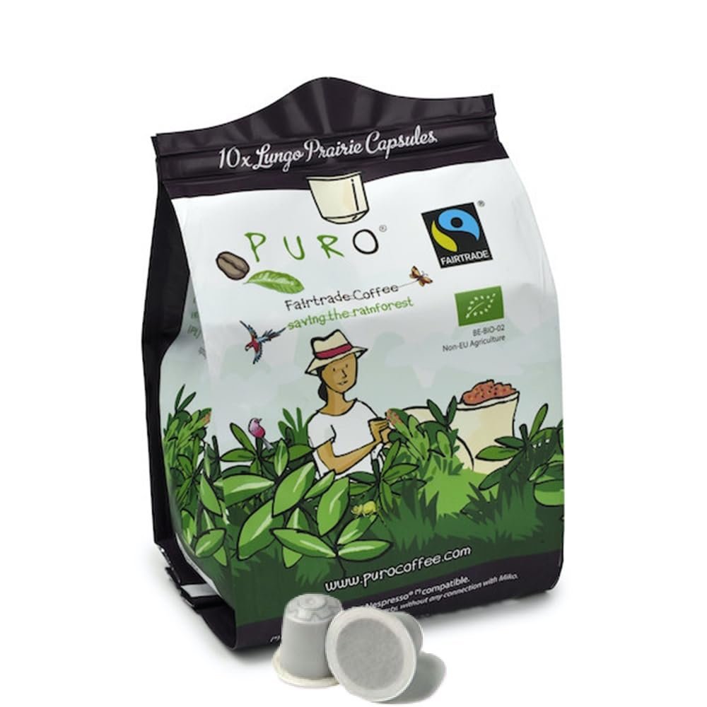 PURO Organic Coffee Pods for Nespresso Original | Prairie Lungo | Intensity 7 | 120 BPA-Free Compostable Capsules (12-Pack) | Fairtrade Certified