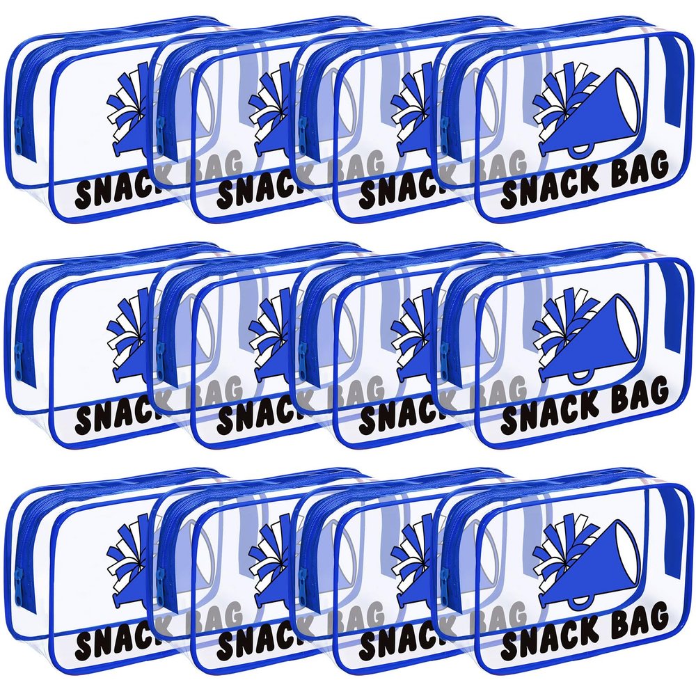 Yeyeplum 12 Pcs Cheer Snack Bags for Team Gifts Goodie Snack Bags PVC Waterproof Clear Pouch with Zipper for Cheer Team Gifts Cheerleader Party Favors