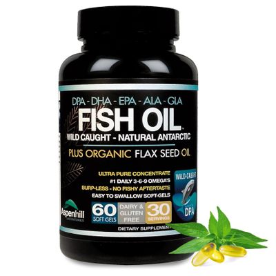Triple Strength Wild Caught Antarctic Fish Oil Omega 3 with Organic Flax Seed Omega Ultra Blend DPA-EPA-DHA-GLA-ALA