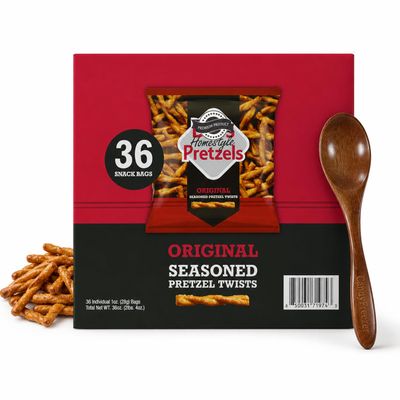 Dots Homestyle Pretzels Original Seasoned Twists 36 Individual 1oz Snack Bags Bold Savory Flavor, Perfect for On-the-Go, Lunches, or Sharing with Candy Freezer Wooden Spoon