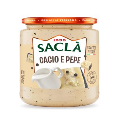 SACLA Cacio e Pepe Pasta Sauce | Authentic Italian Pecorino Romano Cheese & Black Pepper Pasta Sauce | 14.5 oz Jar | Made in Italy | Non-GMO | Creamy & Ready to Serve
