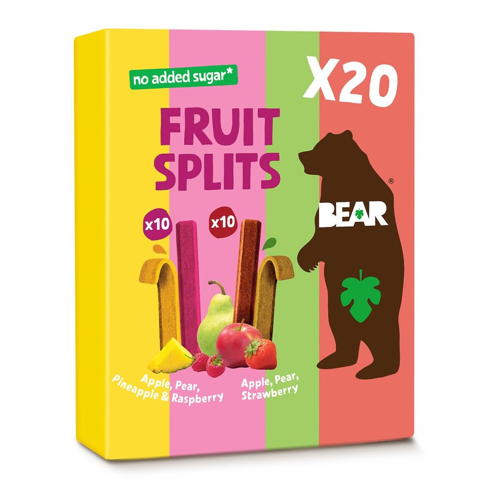 BEAR Real Fruit Snack Splits - Gluten Free, Vegan, and Non-GMO - Variety Pack (Apple/Strawberry, Raspberry/Pineapple) Healthy School And Lunch Snacks For Kids And Adults, 0.7 Ounce (Pack of 20)