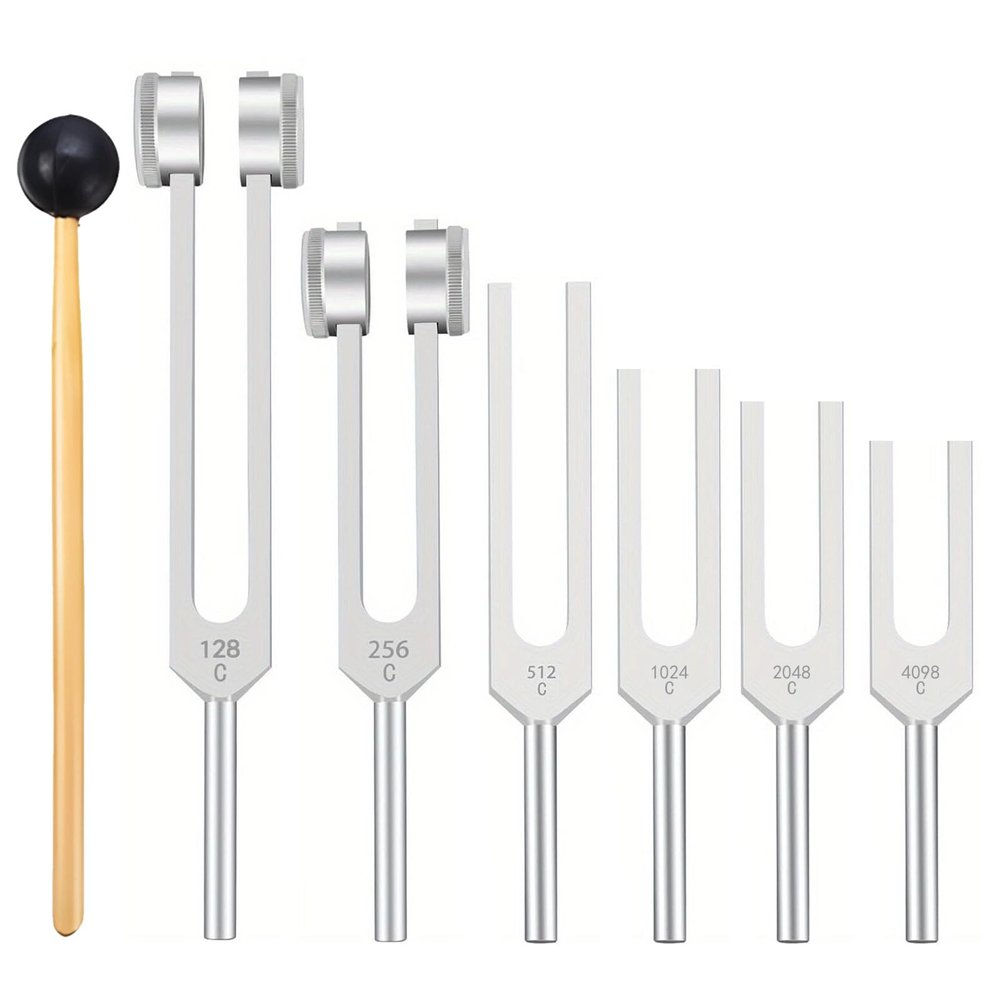 7 Chakra Sound Therapy Tuning Fork Kit, Includes Hertz-Labeled Aluminum Forks With Wood Mallet, High Accuracy Frequency Set