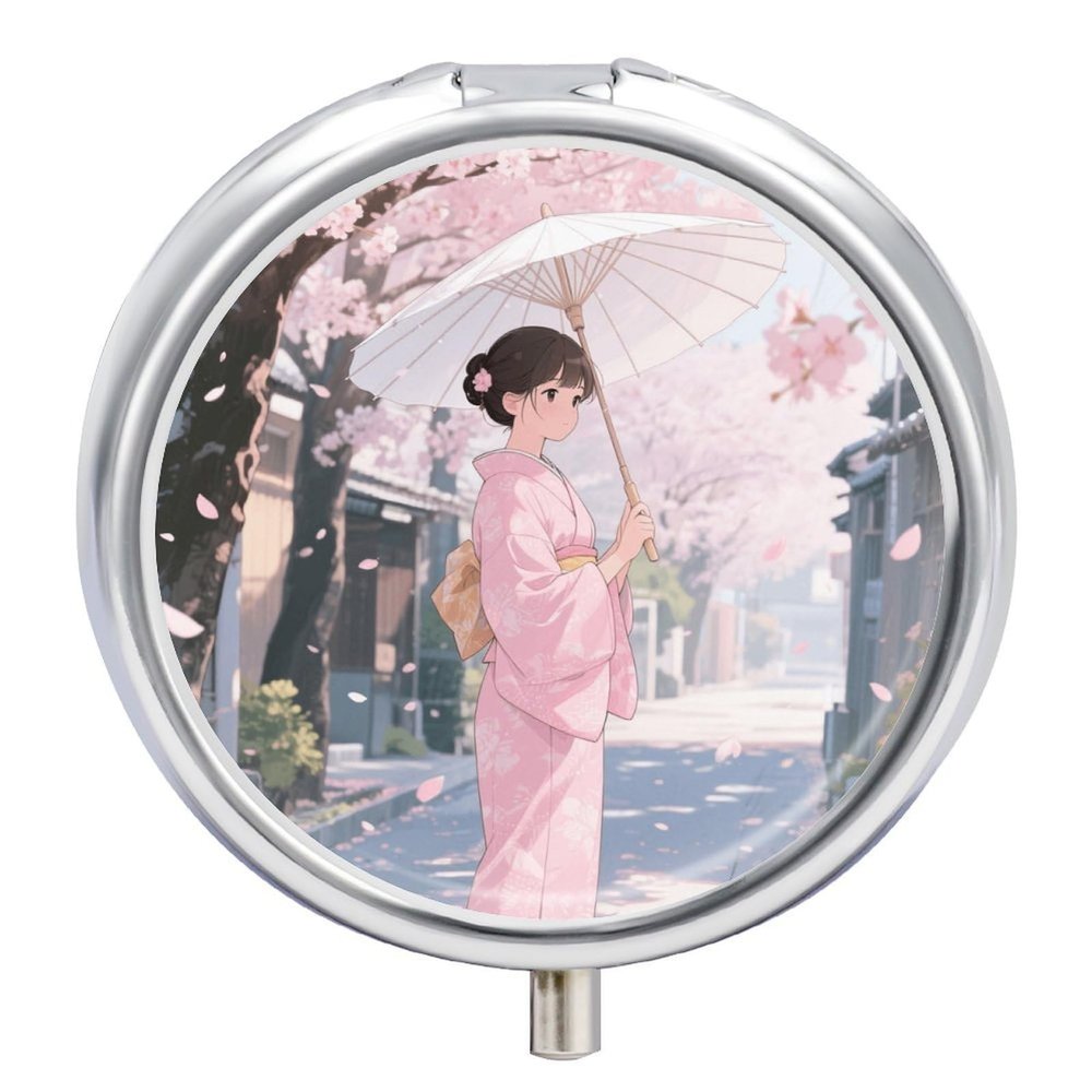 Nutritional Supplement Box Kimono Girl Printed Daily Portion Box Portable Three Compartments Suitable for Travel and Commuting