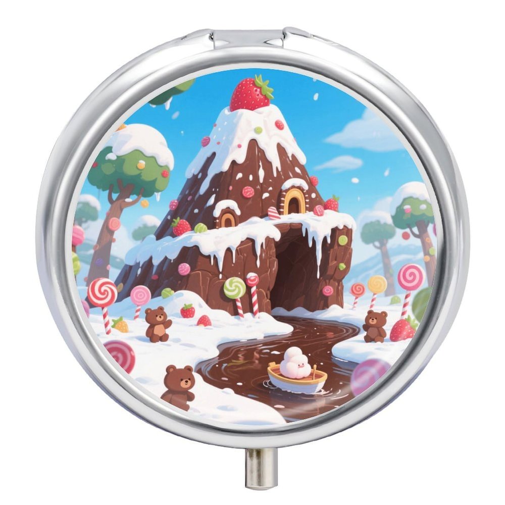 Nutritional Supplement Box Candy Snow Mountain Printed Daily Portion Box Portable Three Compartments Suitable for Travel and Commuting