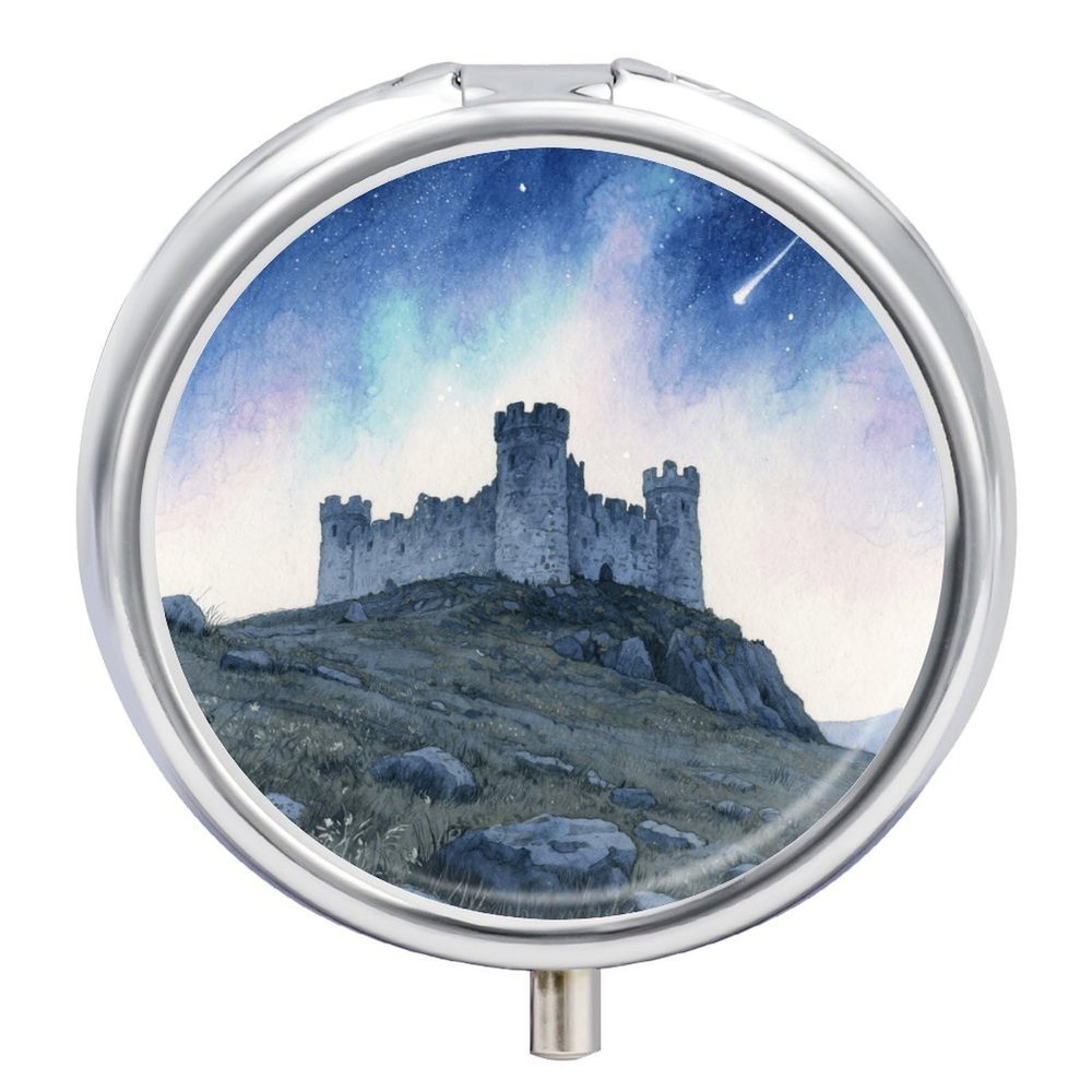 Nutritional Supplement Box Hilltop Castle Printed Daily Portion Box Portable Three Compartments Suitable for Travel and Commuting
