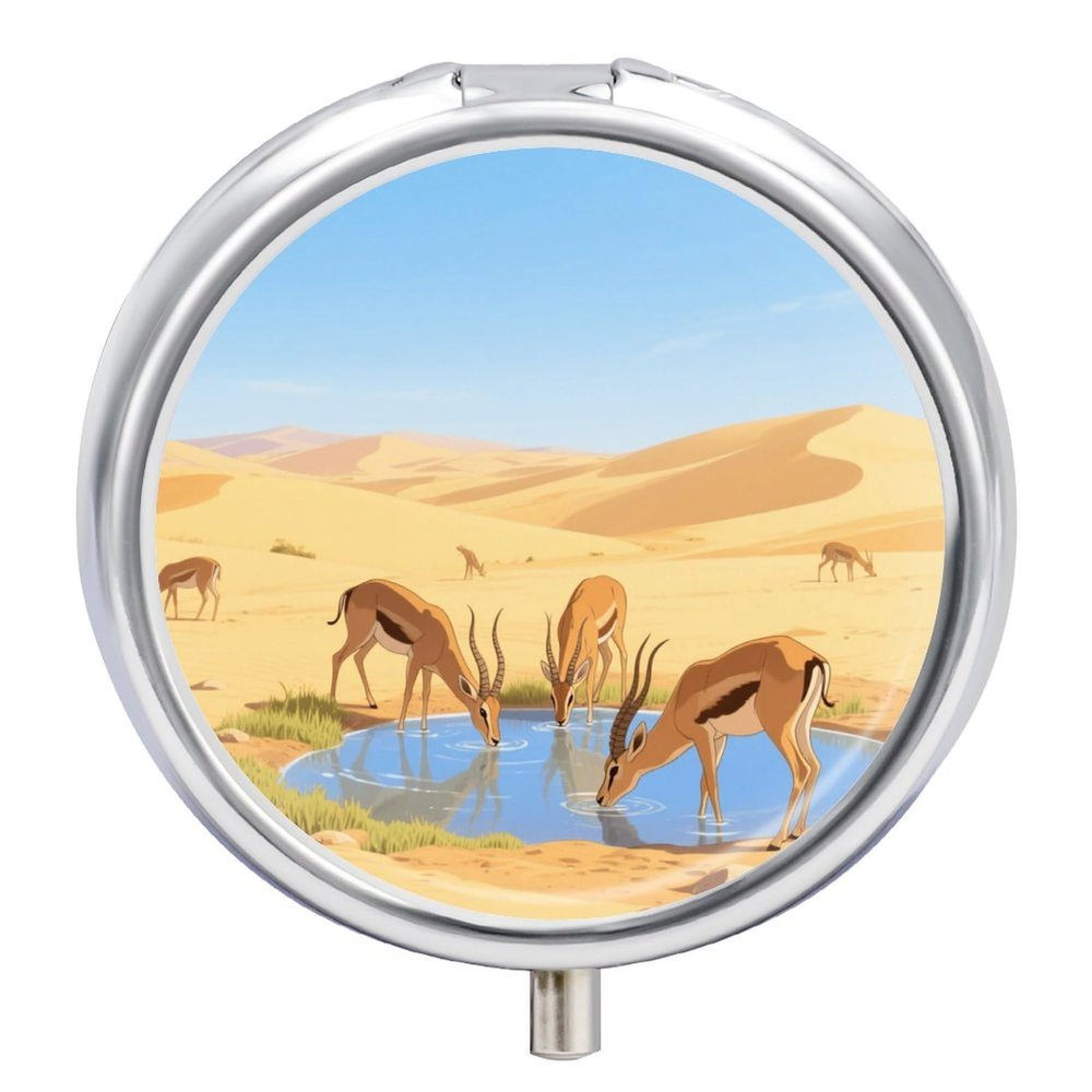 Nutritional Supplement Box Antelope Drinking Water Printed Daily Portion Box Portable Three Compartments Suitable for Travel and Commuting