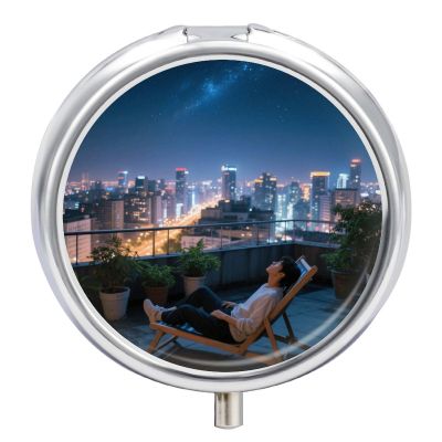 Nutritional Supplement Box Starry Sky City Rooftop Printed Daily Portion Box Portable Three Compartments Suitable for Travel and Commuting