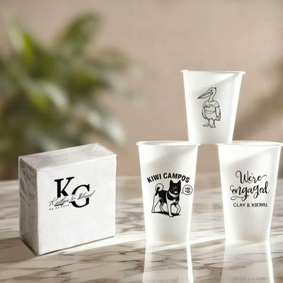 100 Custom Disposable Cups,Personalized Frosted Plastic Reusable Party Cups,Customized Party Modern Wedding Bridal Shower cups,printed with your corporate logo or any other image you want (7oz)