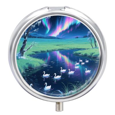 Nutritional Supplement Box Aurora Grassland Lakes Printed Daily Portion Box Portable Three Compartments Suitable for Travel and Commuting