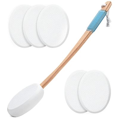 Chewtoyo 7-Piece Lotion Back Applicator Set, Includes Wooden Handle, 6 Sponge Pads, Ideal for Women, Elderly, with Hanging Rope