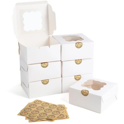50 Mini Bakery Boxes with Clear Window, 6 X 6 X 3 Inches, Perfect for Pastries, Cakes, and Mini Treats