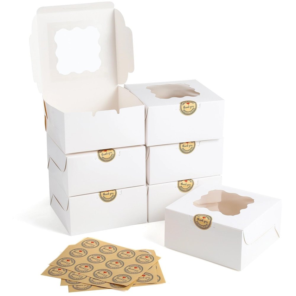 50 Mini Bakery Boxes with Clear Window, 6 X 6 X 3 Inches, Perfect for Pastries, Cakes, and Mini Treats