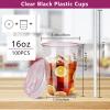 100 Sets 16oz Disposable Stemless Plastic Cups with Strawless Sip Lids, Clear PET Coffee Cups for Iced Coffee, Smoothies, Cold Drinks, Halloween, Christmas, Party and Drink Shop Supplies (Pink (16oz)) view 2