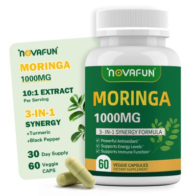 Novafun Organic Moringa Capsules 1000mg, 10:1 Leaf Extract Supplement with Turmeric & Black Pepper for Energy, Antioxidant, Immune Support, Vegan, 60 Capsules