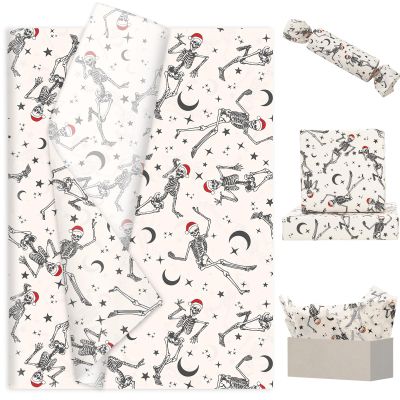 JarThenaAMCS 60 Sheets Christmas Tissue Paper Xmas Dancing Skeleton Gift Wrapping Paper Decorative Art Tissue for DIY Crafts Holiday Birthday Party, 14 x 20 Inch