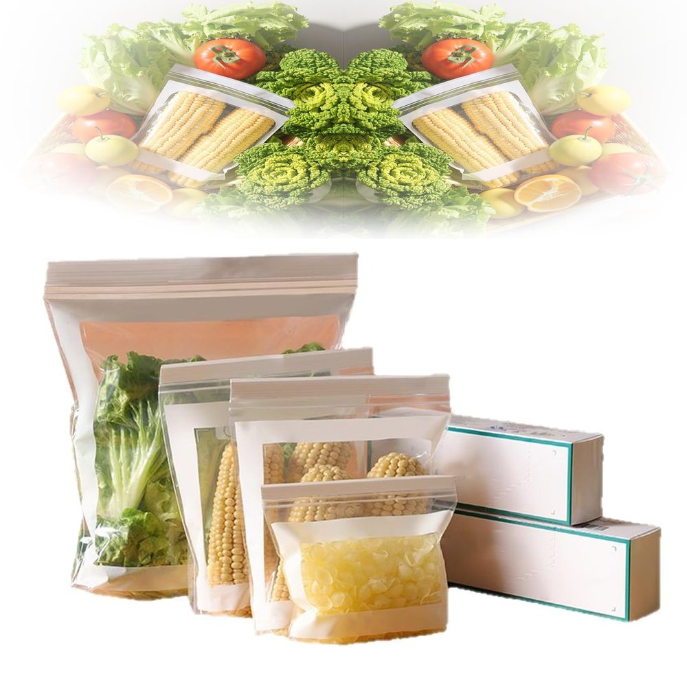 Food Grade Fresh-Keeping Bags, Plastic Produce Bags, Food Storage Bags, Household Separate Storage Bag, Reusable Slider Freezer Bags Refrigerator Storage for Fruit Vegetable Kitchen (4 Set)