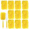 12 Reusable Microfiber Mop Pads with 2 Handles, Chenille, Yellow and White, Ideal for Hardwood & Tile Floor Cleaning view 1