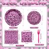 100 Pcs Pink Leopard Print Party Tableware Set Disposable Animal Print Plates, Napkins, and Forks for Wild Birthday Parties, Safari Themes, and Glam Celebrations Serves 25 view 2