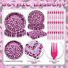 100 Pcs Pink Leopard Print Party Tableware Set Disposable Animal Print Plates, Napkins, and Forks for Wild Birthday Parties, Safari Themes, and Glam Celebrations Serves 25 view 3
