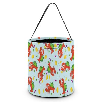Cartoon Red Lobster And Lemon Print Halloween Bucket Trick Or Treat Bags Candy Basket Party Supplies Festive Decorations