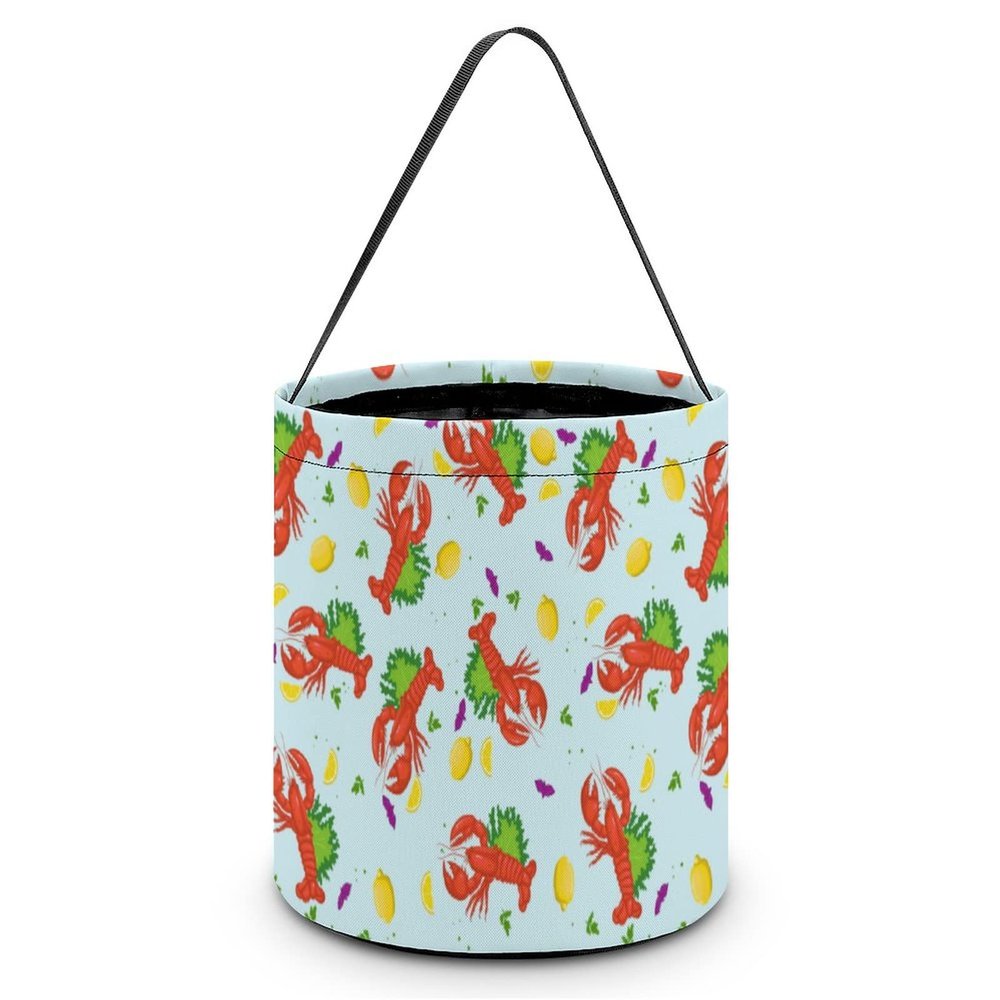 Cartoon Red Lobster And Lemon Print Halloween Bucket Trick Or Treat Bags Candy Basket Party Supplies Festive Decorations