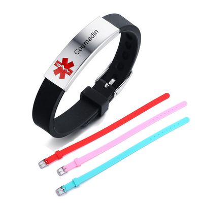 4 Packs Coumadin Medical Alert ID Bracelets Set,Sos Emergency Medic Info Wristband for Diabetes,Allergies,Epilepsy,Heart Conditions with 3 More Silicone Belt Bands