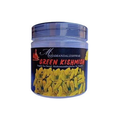 Mahamandaleshwar Premium Green Raisins (Kishmish) 250g Sun-Dried Indian Kishmish | Natural Sweet Dried Grapes | Handpicked Dry Fruit for Snacking, Sweets & Cooking