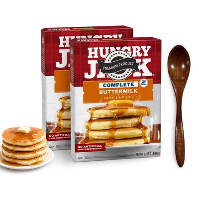 Complete Buttermilk Pancake and Waffle Mix, 32 oz Boxes (Pack of 2) Easy Just Add Water Breakfast Baking Mix with Candy Freezer Wooden Spoon (Buttermilk) Wooden Spoon