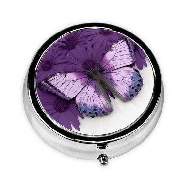Beautiful Butterfly Pill Box for Pocket or Purse, 3 Compartment Small Pill Case, Portable Travel Pill Organizer Daily Pill Container with Mirror Metal Medicine Case Unique Gift