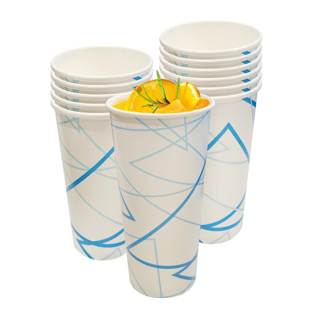 1000 Count Disposable Paper Cold Drink Cups, 22oz White&Blue Cups - Ideal for Iced Coffee, Soda, Juice - Not for Hot Liquids, Leak-Resistant, Perfect for Parties, Picnics, BBQs & Large Gatherings