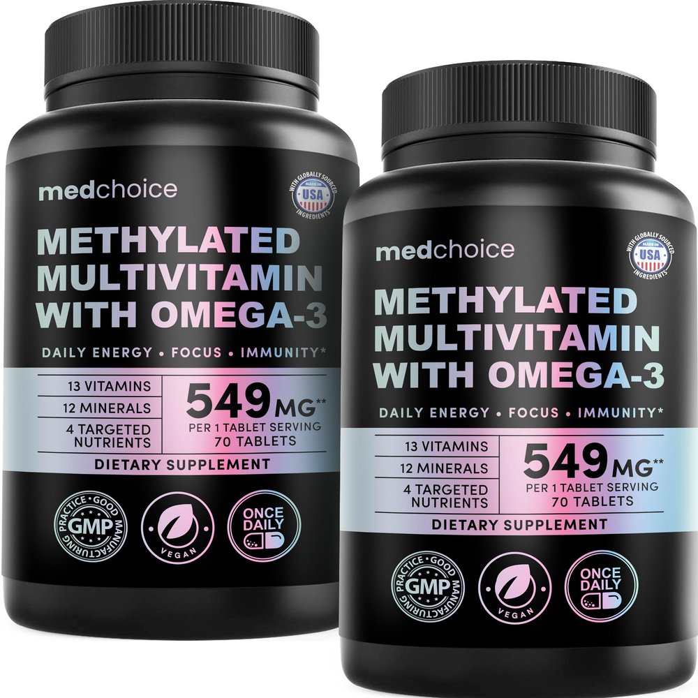 29-in-1 Methylated Multivitamin for Men & Women With Omega 3, Active B12, 5-MTHF Folate, Plus Vitamins & Minerals Energy, Clarity, & Wellness Support Multivitamin for Men & Women, 70 Tablets, 2 Pack
