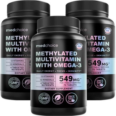 29-in-1 Methylated Multivitamin for Men & Women With Omega 3, Active B12, 5-MTHF Folate, Plus Vitamins & Minerals Energy, Clarity, & Wellness Support Multivitamin for Men & Women, 70 Tablets, 3 Pack
