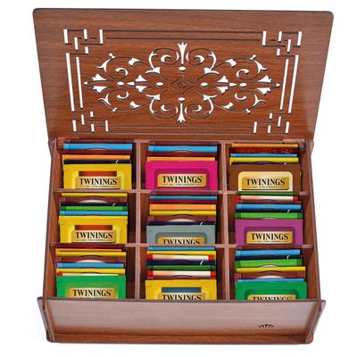 Twinings Tea Sampler Collection 80 Tea Bags, 22 Flavors/Assorted Tea, Gift Set in Decorative Bamboo or MDF Box Tea Organizer Included Ideal for Home, Office, Family & Friends (Brown MDF Box)