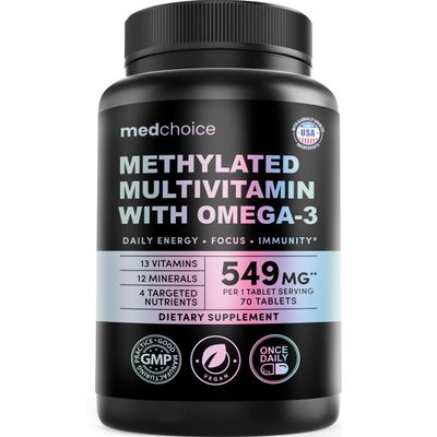 29-in-1 Methylated Multivitamin for Men & Women With Omega 3, Active B12, 5-MTHF Folate, Plus Vitamins & Minerals Energy, Clarity, & Wellness Support Multivitamin for Men & Women, 70 Tablets