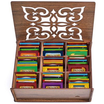 Twinings Tea Sampler Collection 80 Tea Bags, 22 Flavors/Assorted Tea, Gift Set in Decorative Bamboo or MDF Box Tea Organizer Included Ideal for Home, Office, Family & Friends (Walnut MDF Box)