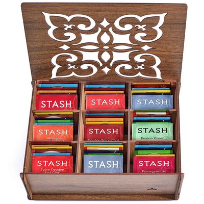 Tea Bags Sampler Gift Box 80 Count, 28 Flavors Wooden (MDF) Tea Organizer in Walnut Variety Pack for Mom, Dad, Friends, Coworkers, Students, Men & Women