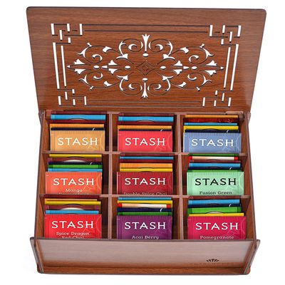 Tea Sampler Gift Box 80 Tea Bags, 28 Unique Flavors MDF Wooden Organizer Premium Variety Pack for Family, Friends, Coworkers Brown Edition