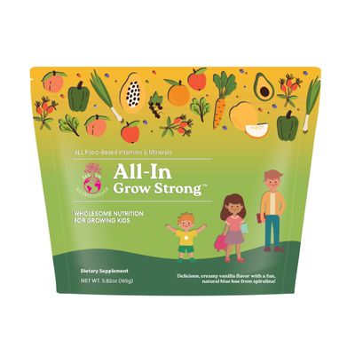 All In Nutritionals Allin Grow Strong Kids WholeFood Multivitamin Powder Aquamin, Ioniplex, Superfruit Blend & OmegaRich Formula 30Serving Jar