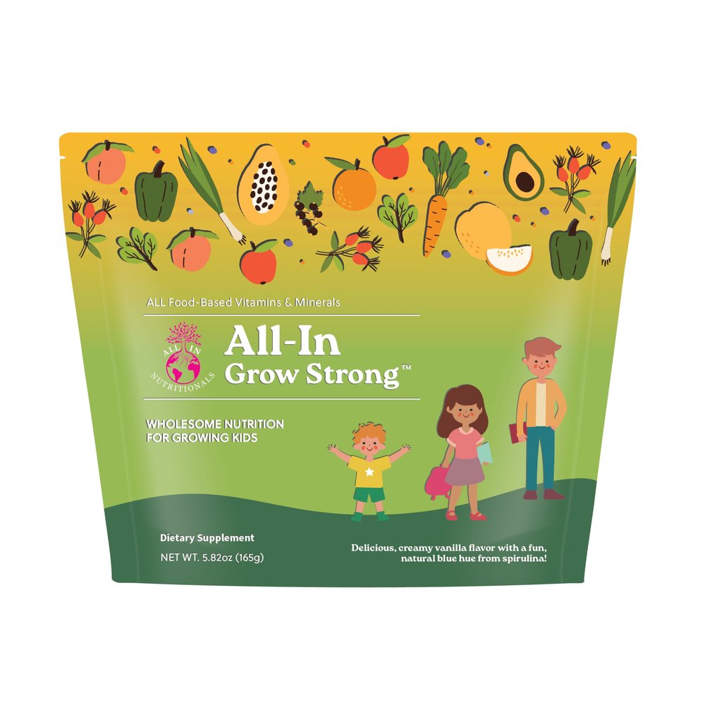 All In Nutritionals Allin Grow Strong Kids WholeFood Multivitamin Powder Aquamin, Ioniplex, Superfruit Blend & OmegaRich Formula 30Serving Jar