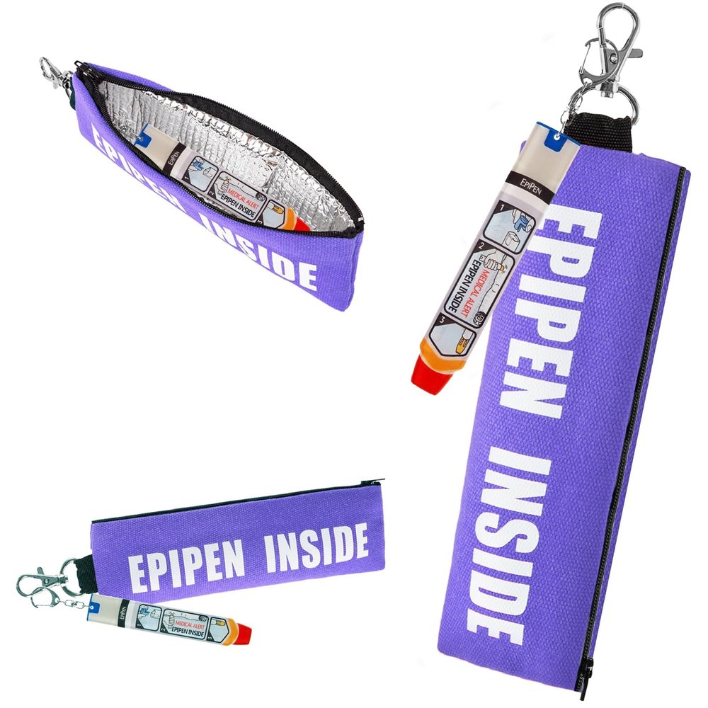 1 Pack EpiPen Carry Case, Insulated Epipen Carrying Case with 1 PCS Label, Slim Epi Pen Case Fits 1 EpiPen, Asthma Inhaler, Auvi-Q, Allergy Medication, Travel EpiPen Holder for Adults or Kids(Purple)