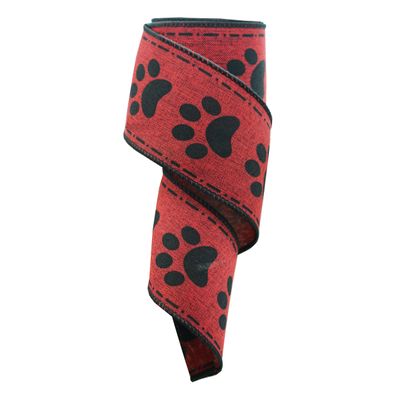 Red & Black Dog Paw Wired Ribbon for Wreath, Animals Print Ribbon with Wired Edge, Gift Wrapping, and Decoration-2.5" x 10 Yards